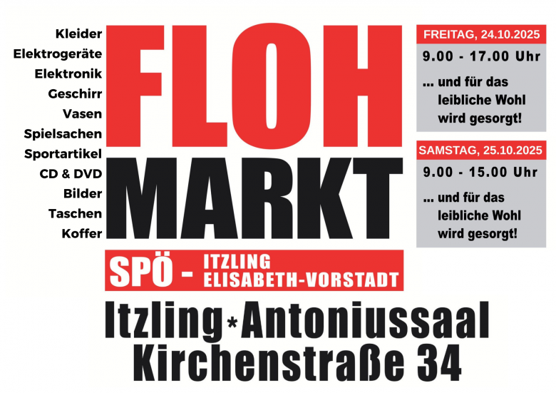 Flohmarkt der SPÖ Itzling und Elisabeth Vorstadt am 24. und 25. Oktober 2025